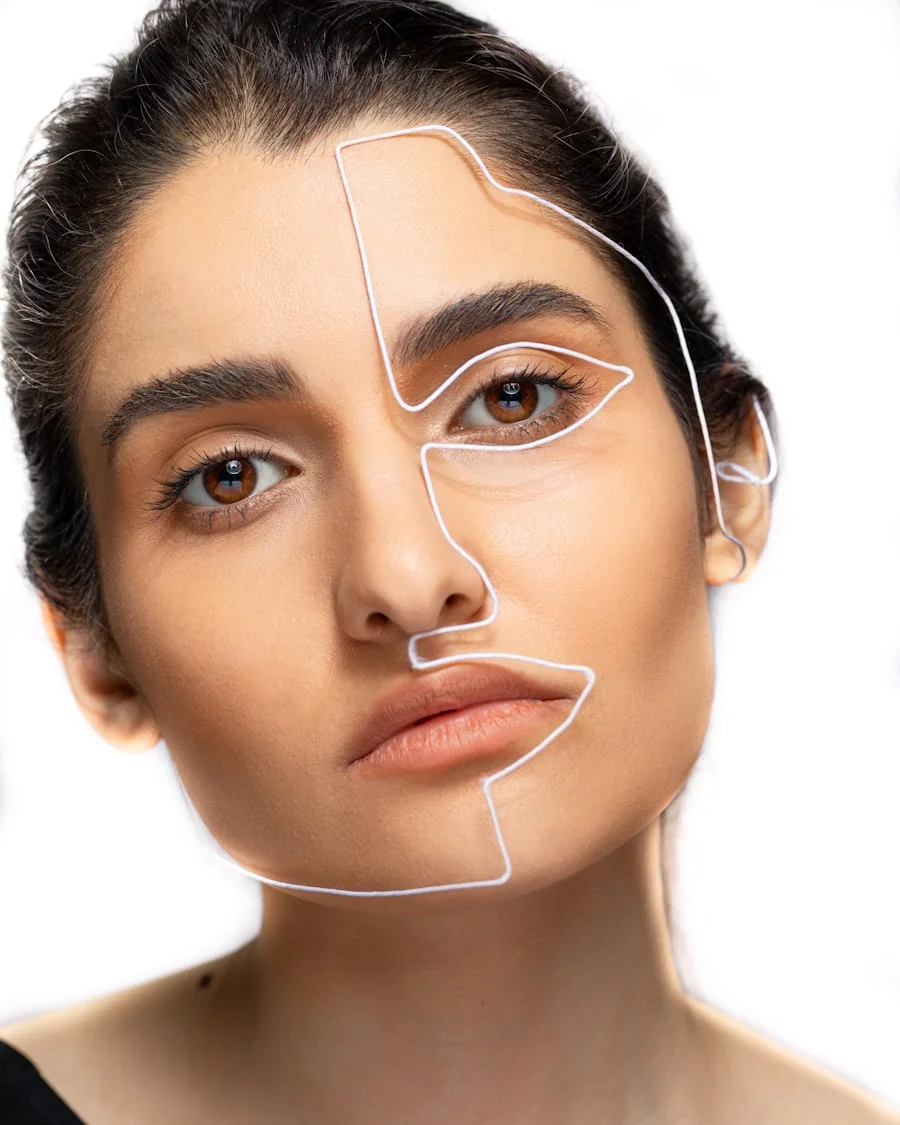 Close-up skin analysis of a woman's face — dermal mapping